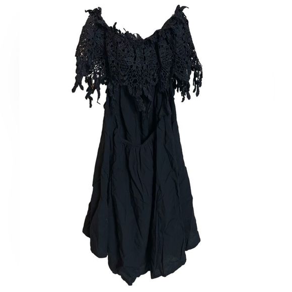 Lulus black crochet lace strapless cotton casual swim coverup dress - Picture 2 of 6